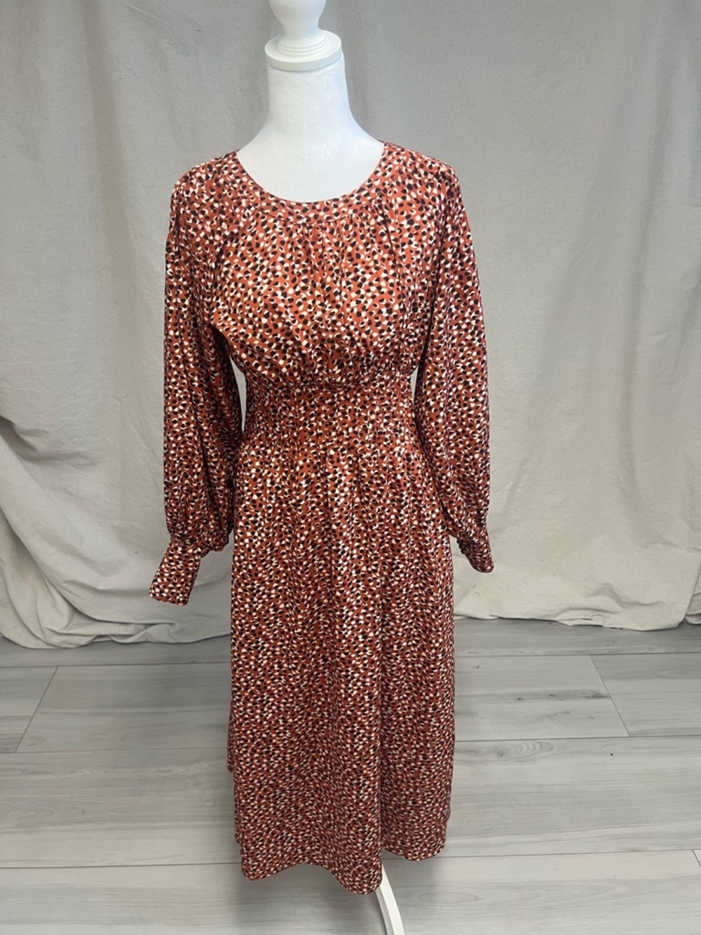 BB Dakota 'Wild in Style' Rust Cheetah Smocked Waist Dress Boho Cottagecore